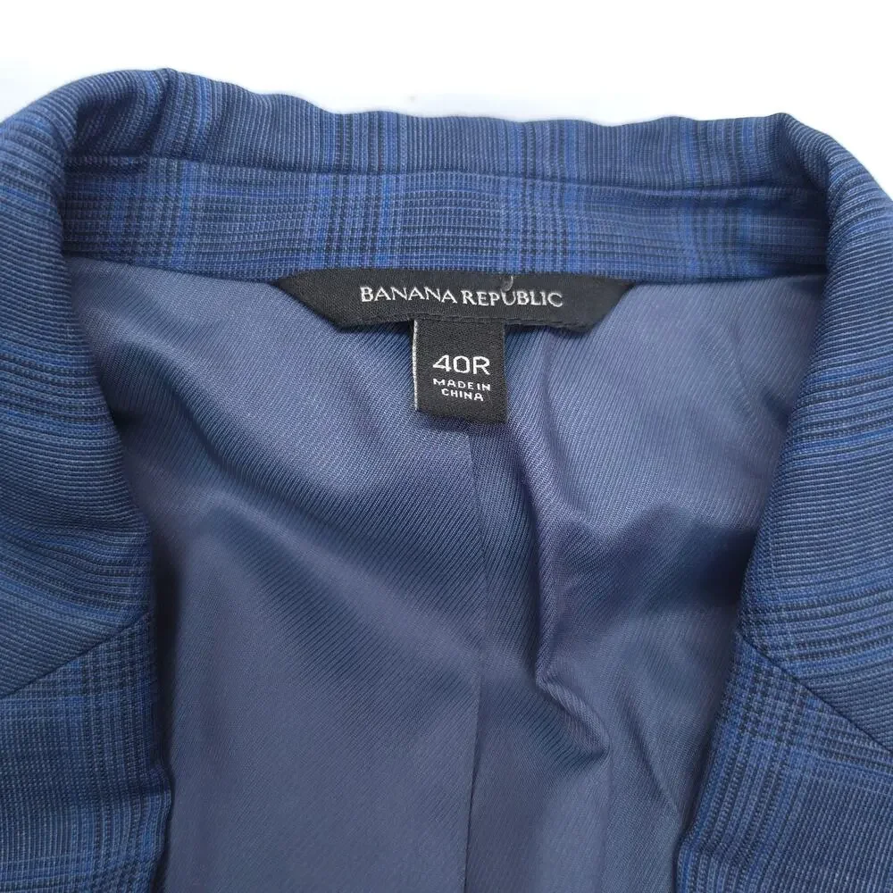 Banana Republic Marzotto Slim Fit Sport Coat Blazer 40R Blue Plaid Wool
